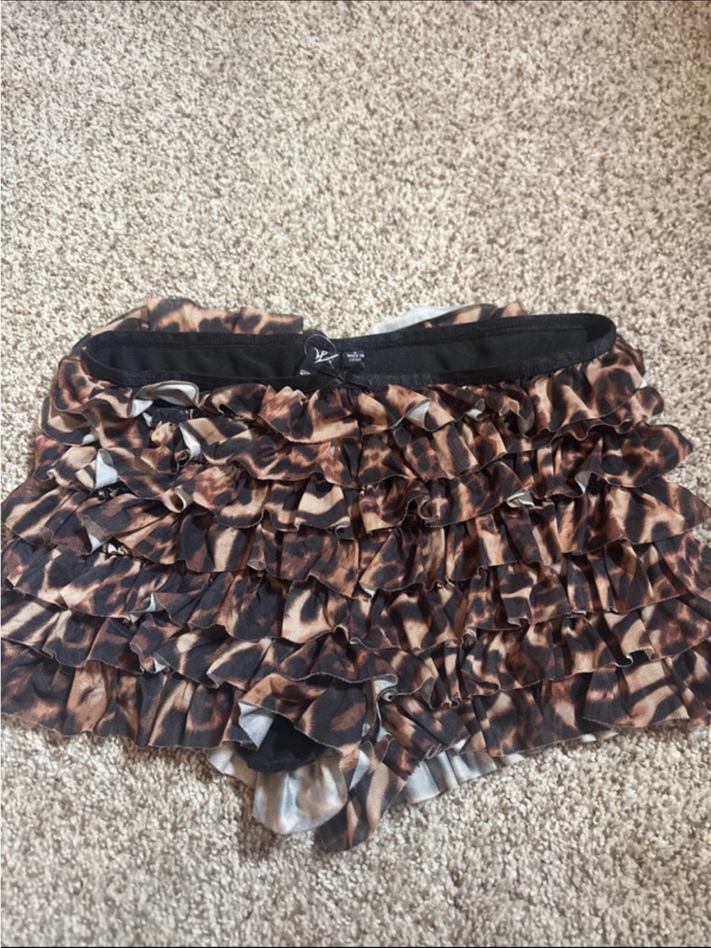 Windsor Brown and Black Ruffled Leopard Print Mini Shorts